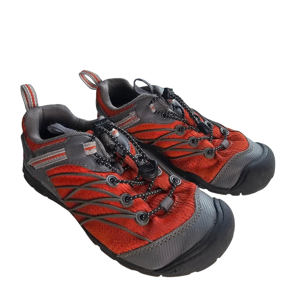 Keen Chandler CNX Kids Sneakers Orange Grey Bungee Lace Shoes 1Y Hiking Outdoors